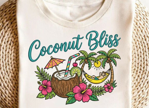 Coconut Bliss Embroidery SVG Design PNG