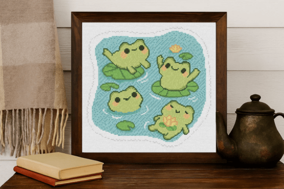 Cute Frogs Cross Stitch Pattern – Kawaii