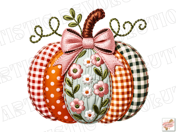 Faux Embroidery Fall Pumpkin PNG