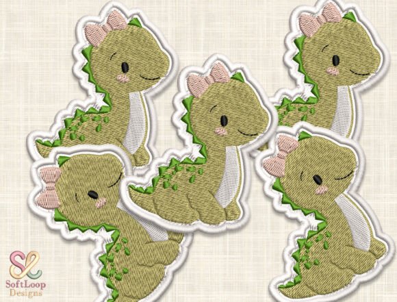 GIRL DINOSAUR Patch Embroidery Design