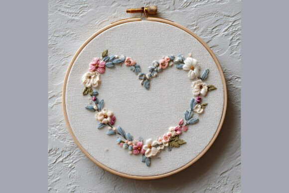 Heart Floral Wreath Embroidery Pattern17
