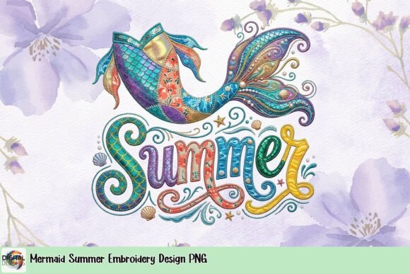 Mermaid Summer Embroidery Design PNG