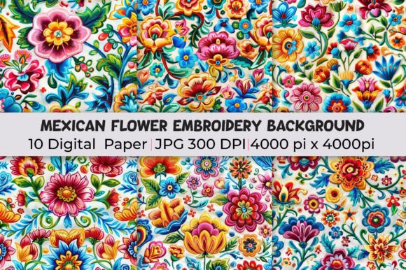 Mexican Flowers Embroidery Backgrounds